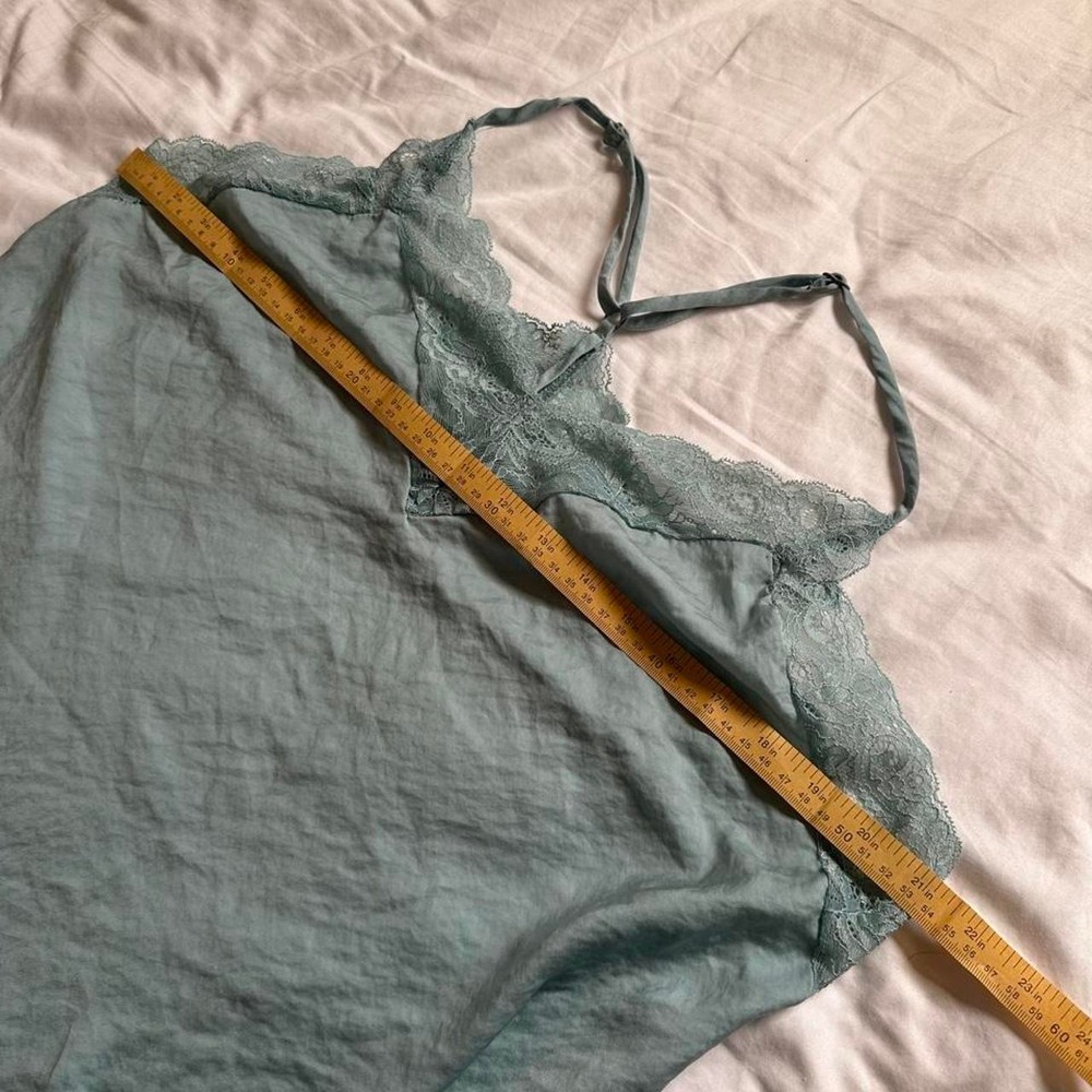 Linea Donatella Teal Turquoise Satin Lace Chemise Slip Dress L Y2K Aesthetic - Picture 6 of 7